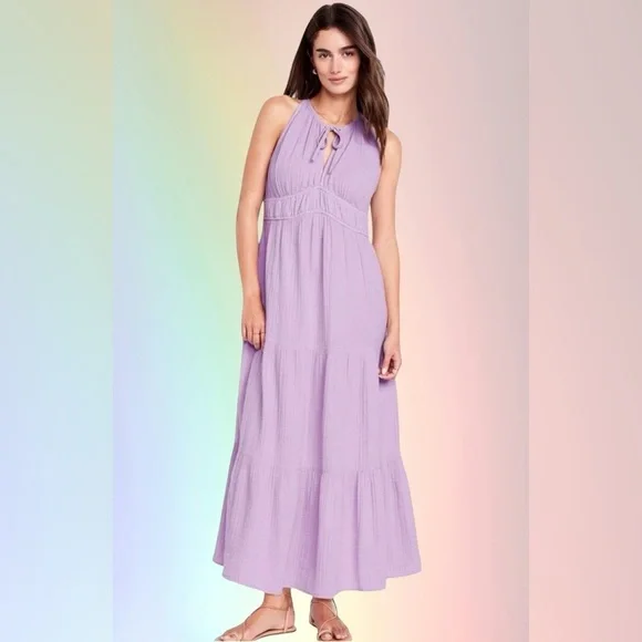 NWTS💓GAP OLD NAVY LG💓LILAC PURPLE TIERED MAXI DRESS ADJUSTABLE STRAPS W POCKETS - Picture 4 of 12
